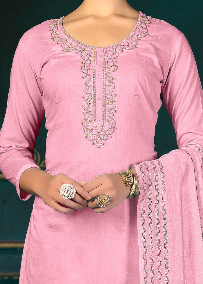 3 Pc Pink Unstitched Cotton Suit Set VDKSH31072120 - Indian Silk House Agencies