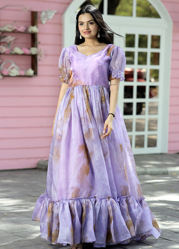 Lavender Printed Silk Gown VDKSH31072080 - Indian Silk House Agencies