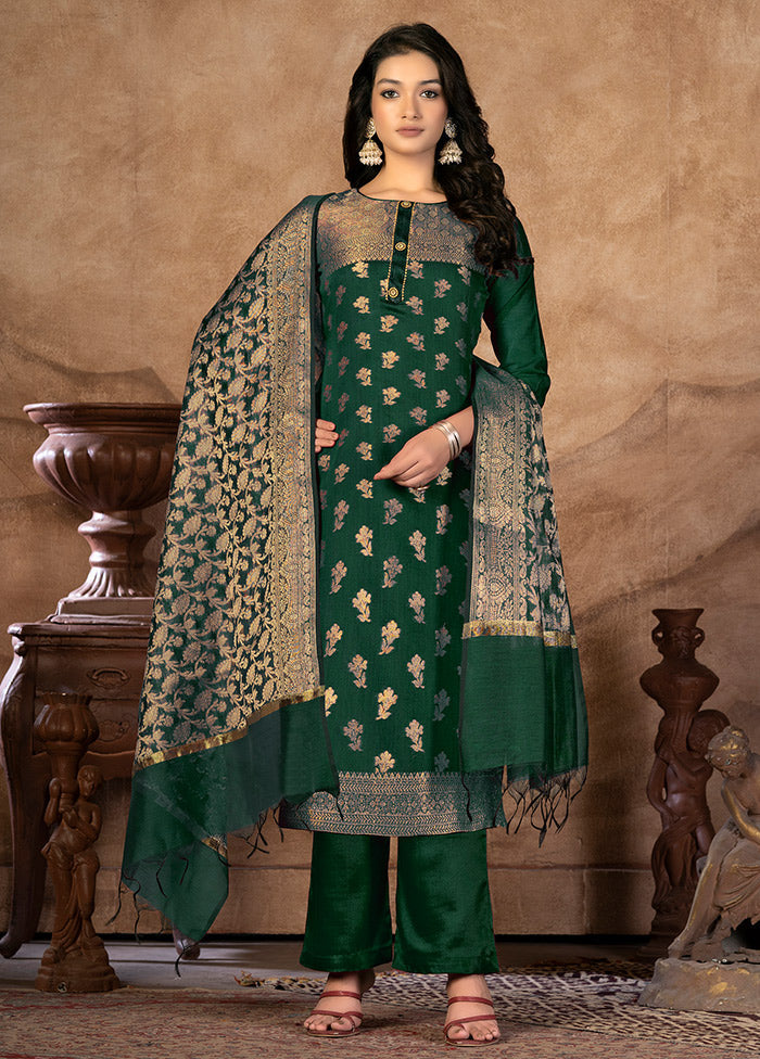 3 Pc Green Unstitched Silk Suit Set VDKSH31072122 - Indian Silk House Agencies