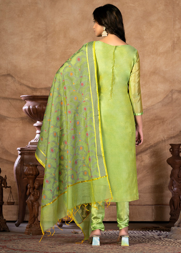 3 Pc Green Unstitched Silk Suit Set VDKSH31072128 - Indian Silk House Agencies