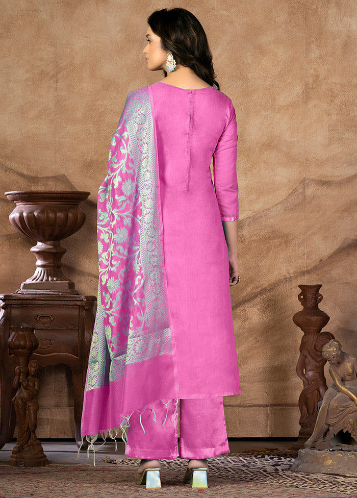 3 Pc Pink Unstitched Silk Suit Set VDKSH31072133 - Indian Silk House Agencies