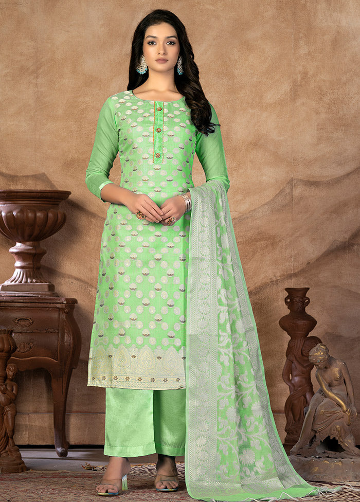 3 Pc Green Unstitched Silk Suit Set VDKSH31072135 - Indian Silk House Agencies