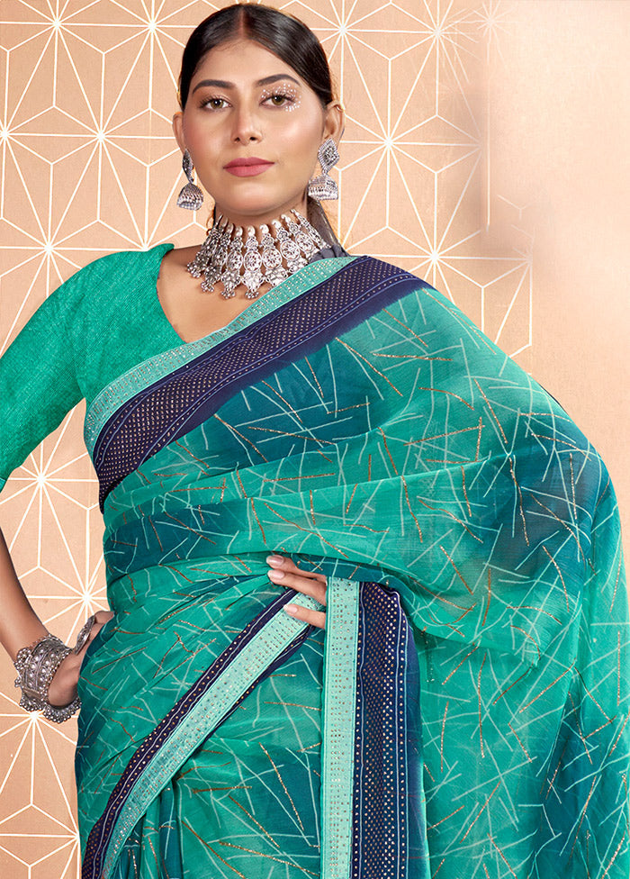 Rama Chiffon Silk Saree With Blouse Piece - Indian Silk House Agencies