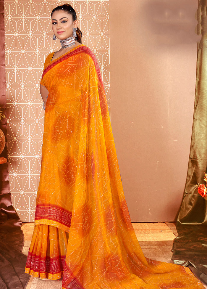 Yellow Chiffon Silk Saree With Blouse Piece - Indian Silk House Agencies