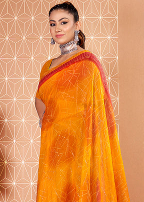 Yellow Chiffon Silk Saree With Blouse Piece - Indian Silk House Agencies