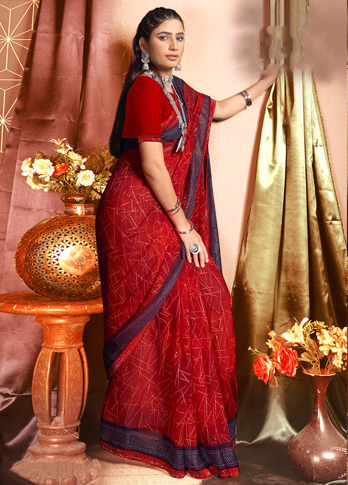 Red Chiffon Silk Saree With Blouse Piece - Indian Silk House Agencies