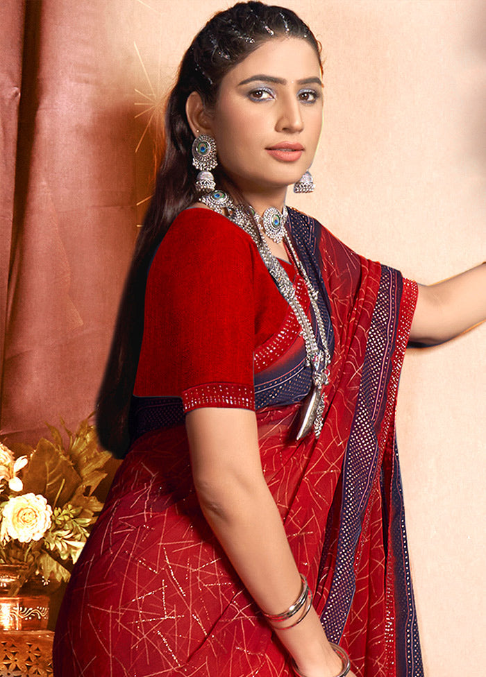 Red Chiffon Silk Saree With Blouse Piece - Indian Silk House Agencies