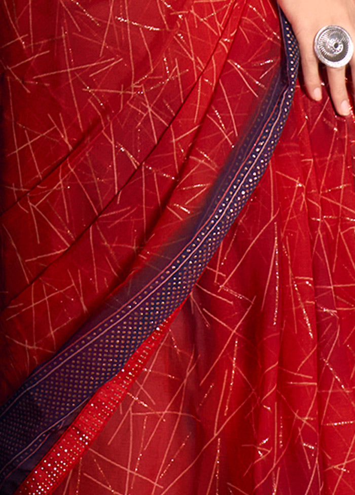 Red Chiffon Silk Saree With Blouse Piece - Indian Silk House Agencies