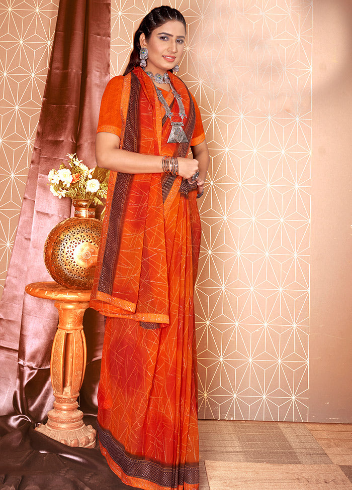 Orange Chiffon Silk Saree With Blouse Piece - Indian Silk House Agencies