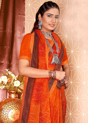 Orange Chiffon Silk Saree With Blouse Piece - Indian Silk House Agencies