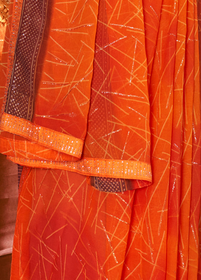 Orange Chiffon Silk Saree With Blouse Piece - Indian Silk House Agencies