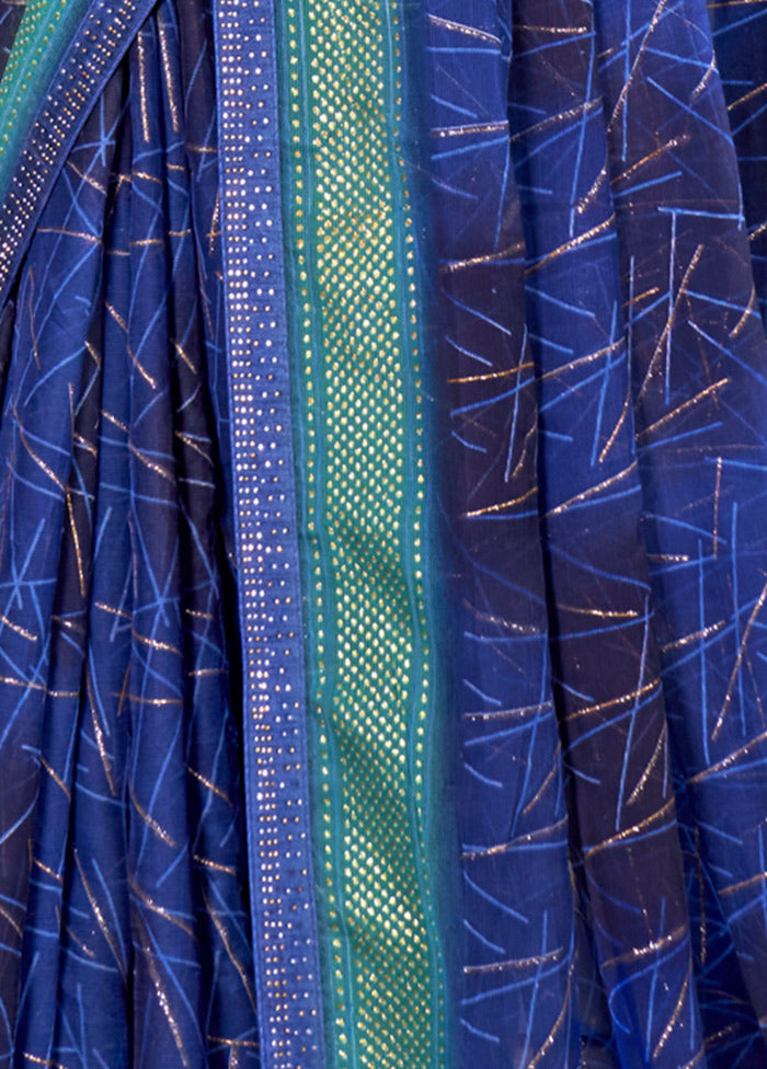 Blue Chiffon Silk Saree With Blouse Piece - Indian Silk House Agencies