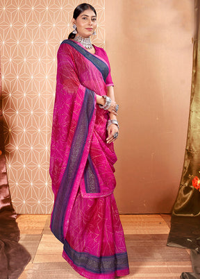 Pink Chiffon Silk Saree With Blouse Piece - Indian Silk House Agencies