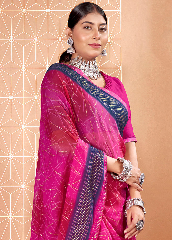 Pink Chiffon Silk Saree With Blouse Piece - Indian Silk House Agencies