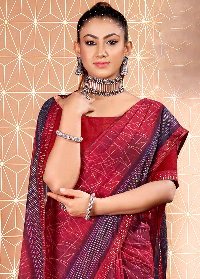 Dark Pink Chiffon Silk Saree With Blouse Piece - Indian Silk House Agencies