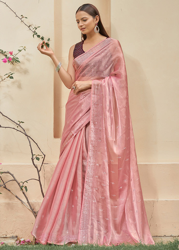 Pink Spun Silk Saree With Blouse Piece - Indian Silk House Agencies