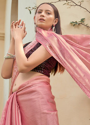 Pink Spun Silk Saree With Blouse Piece - Indian Silk House Agencies