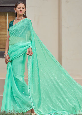 Sea Green Spun Silk Saree With Blouse Piece - Indian Silk House Agencies