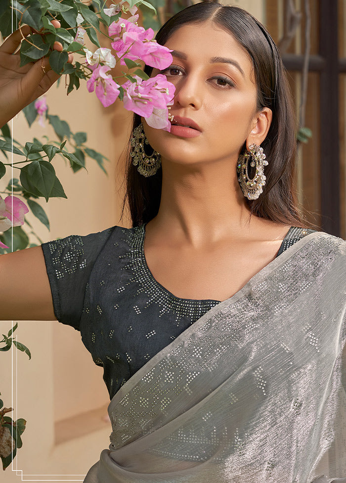 Grey Spun Silk Saree With Blouse Piece - Indian Silk House Agencies