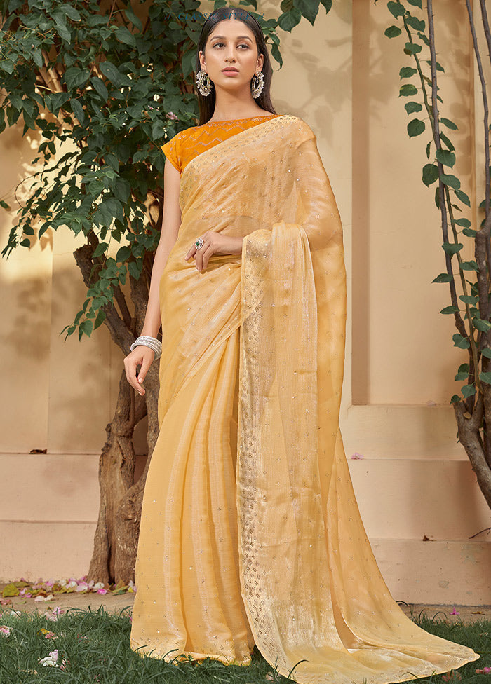 Yellow Spun Silk Saree With Blouse Piece - Indian Silk House Agencies