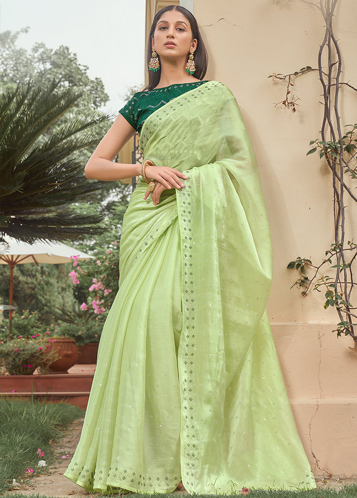 Pista Green Spun Silk Saree With Blouse Piece - Indian Silk House Agencies