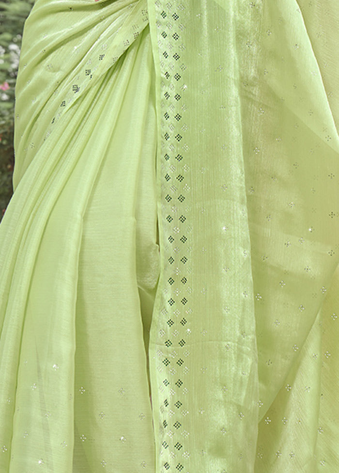 Pista Green Spun Silk Saree With Blouse Piece - Indian Silk House Agencies