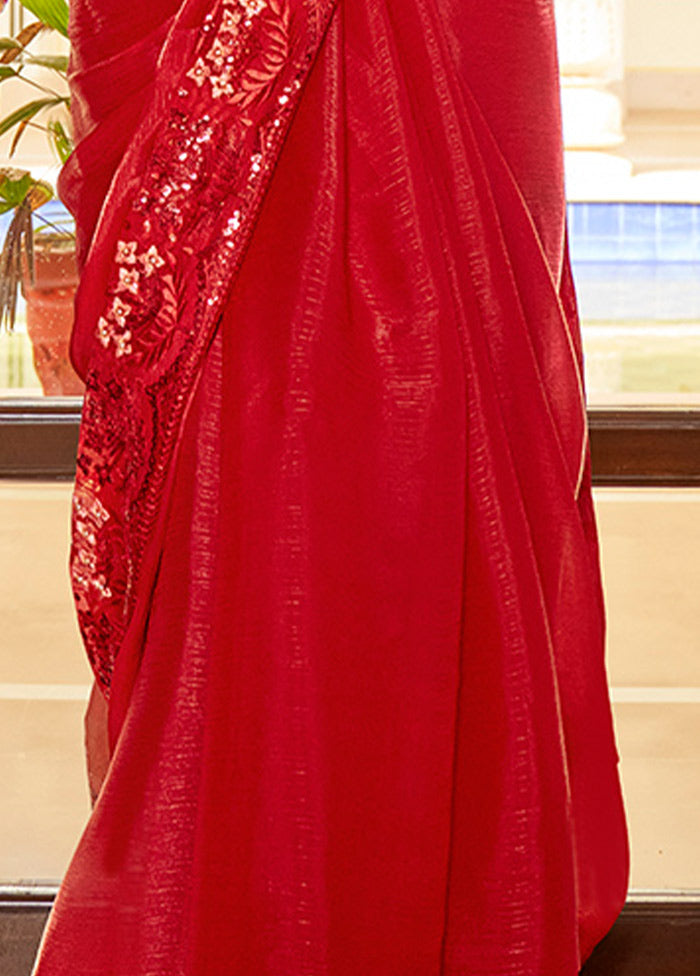 Red Chiffon Silk Saree With Blouse Piece - Indian Silk House Agencies