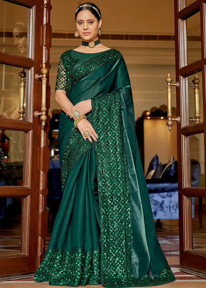 Green Chiffon Silk Saree With Blouse Piece - Indian Silk House Agencies