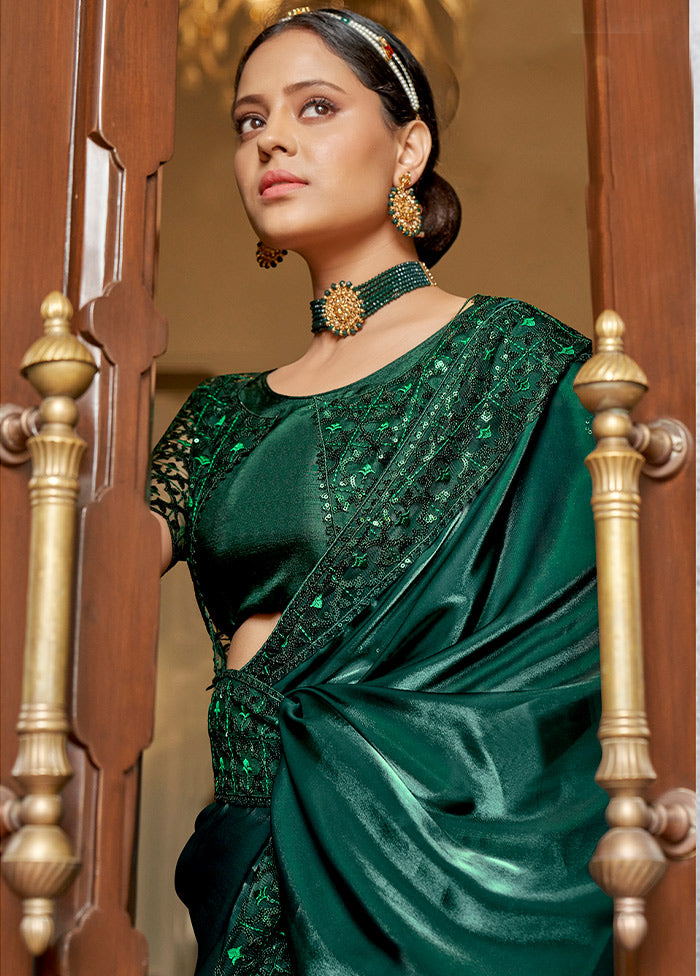 Green Chiffon Silk Saree With Blouse Piece - Indian Silk House Agencies