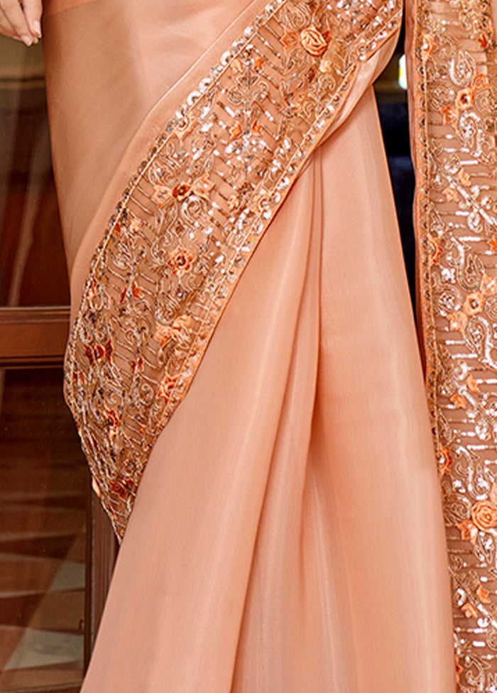 Peach Chiffon Silk Saree With Blouse Piece - Indian Silk House Agencies