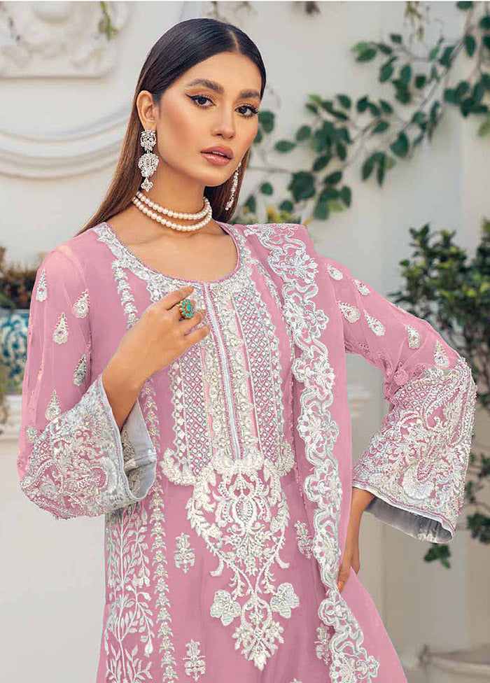 3 Pc Pink Semi Stitched Organza Suit Set VDKSH01082093 - Indian Silk House Agencies