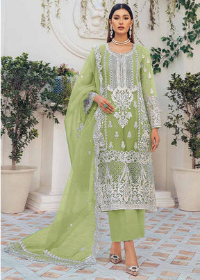 3 Pc Green Semi Stitched Organza Suit Set VDKSH01082094 - Indian Silk House Agencies