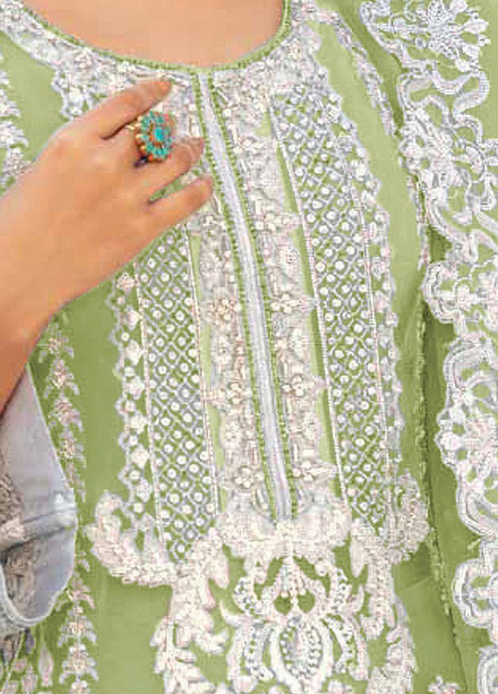 3 Pc Green Semi Stitched Organza Suit Set VDKSH01082094 - Indian Silk House Agencies