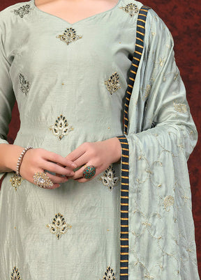 3 Pc Grey Unstitched Chanderi Suit Set VDKSH01082084 - Indian Silk House Agencies