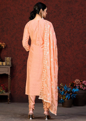 3 Pc Peach Unstitched Chanderi Suit Set VDKSH01082085 - Indian Silk House Agencies