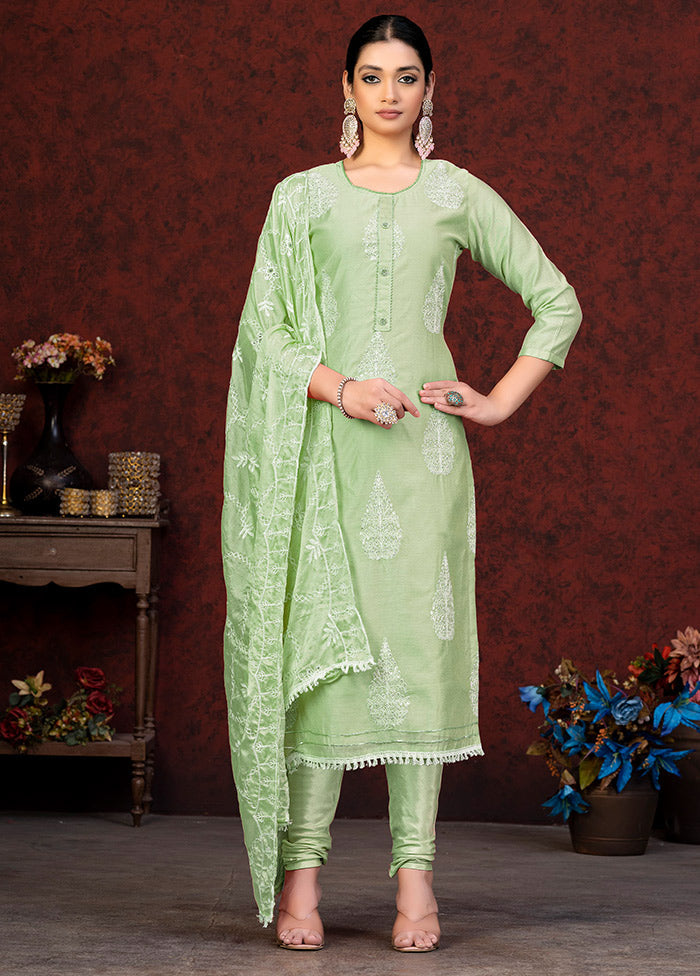 3 Pc Pista Green Unstitched Chanderi Suit Set VDKSH01082086 - Indian Silk House Agencies