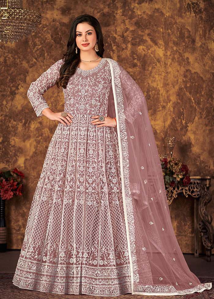 2 Pc Mauve Readymade Net Gown With Dupatta VDKSH14082181 - Indian Silk House Agencies