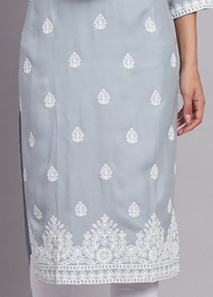 Grey Readymade Rayon Long Kurti VDKSH14082106 - Indian Silk House Agencies