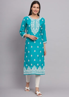 Sky Blue Readymade Rayon Long Kurti VDKSH14082109 - Indian Silk House Agencies