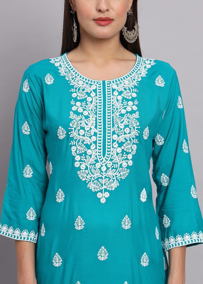 Sky Blue Readymade Rayon Long Kurti VDKSH14082109 - Indian Silk House Agencies