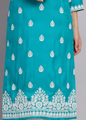 Sky Blue Readymade Rayon Long Kurti VDKSH14082109 - Indian Silk House Agencies