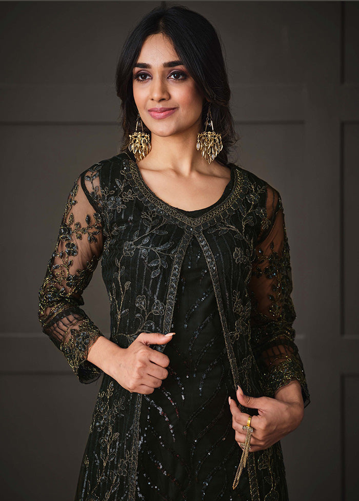 3 Pc Black Semi Stitched Net Suit Set VDKSH14082143 - Indian Silk House Agencies