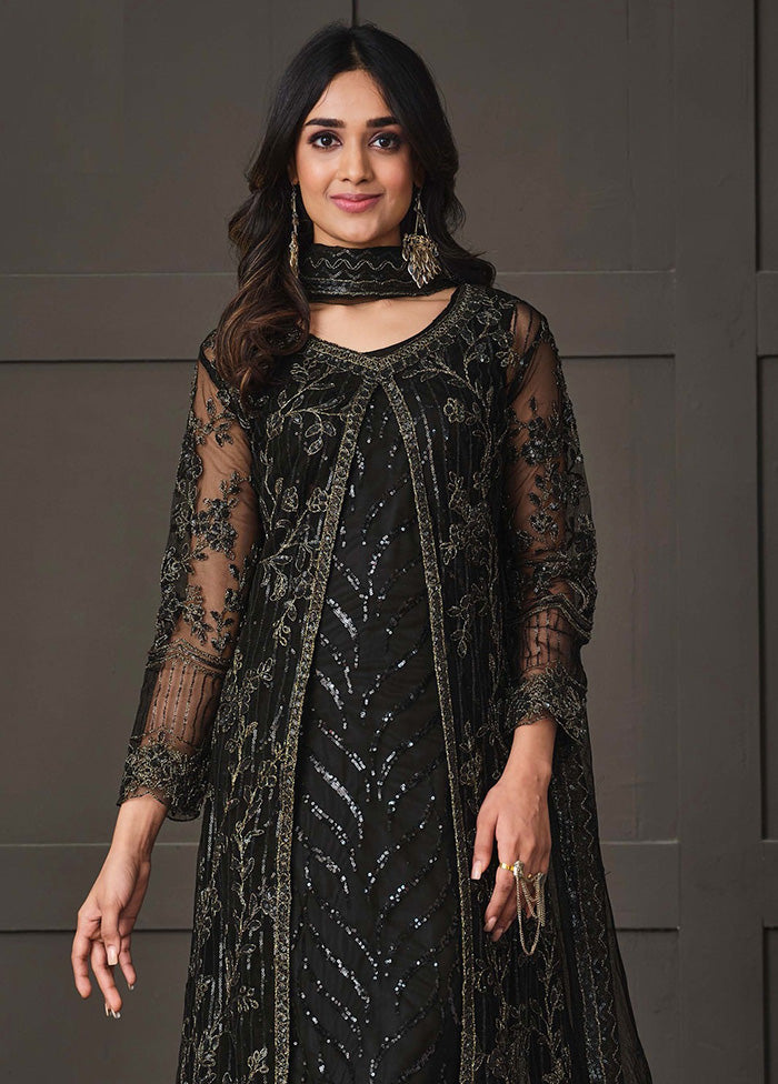 3 Pc Black Semi Stitched Net Suit Set VDKSH14082143 - Indian Silk House Agencies