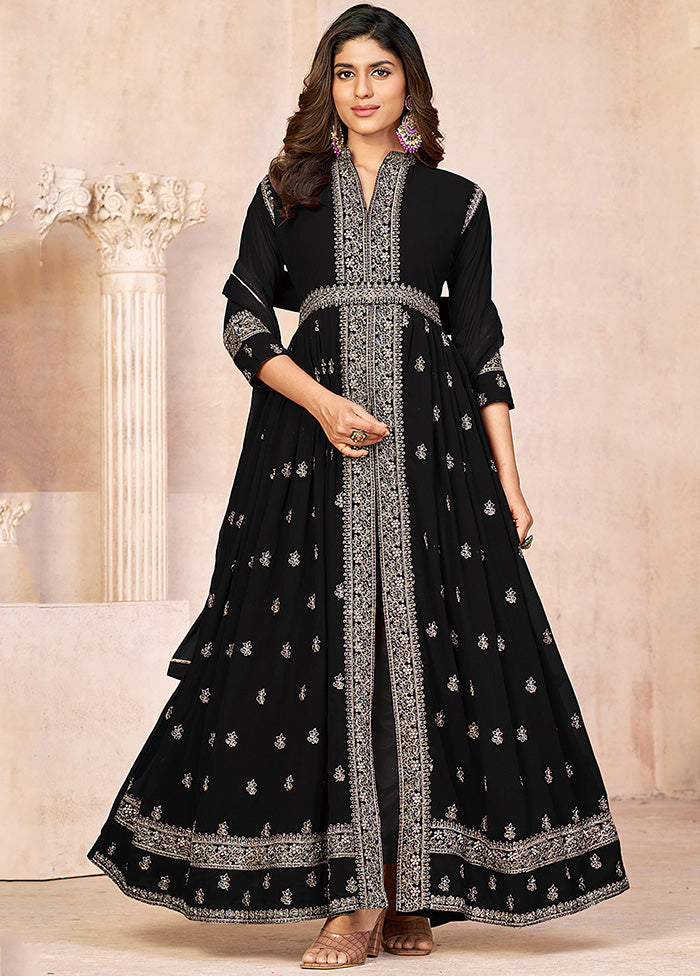 3 Pc Black Semi Stitched Georgette Suit Set VDKSH14082156 - Indian Silk House Agencies