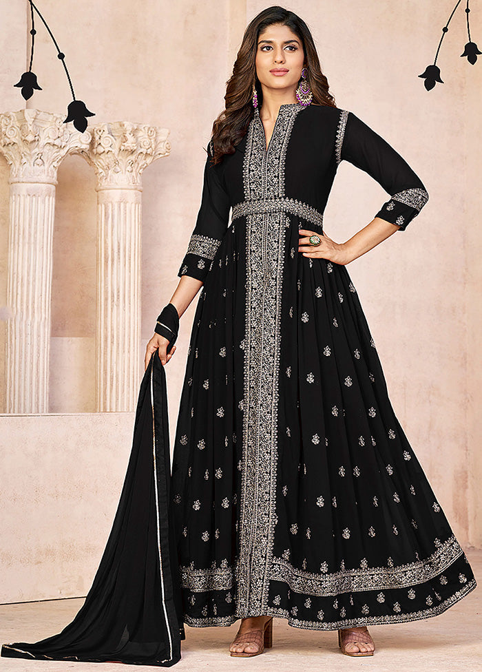 3 Pc Black Semi Stitched Georgette Suit Set VDKSH14082156 - Indian Silk House Agencies