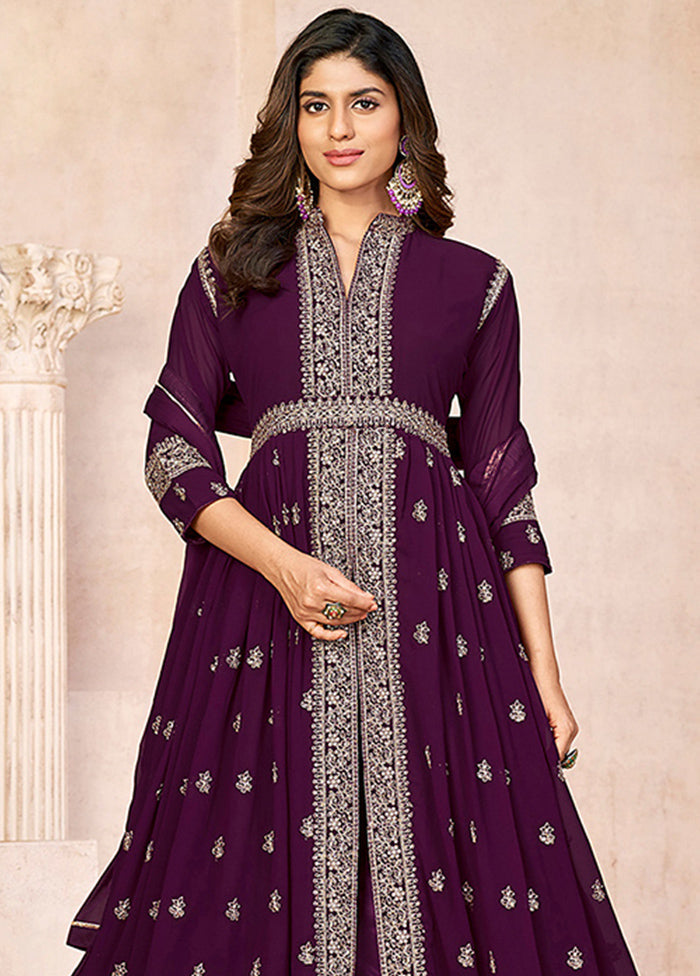 3 Pc Wine Semi Stitched Georgette Suit Set VDKSH14082158 - Indian Silk House Agencies