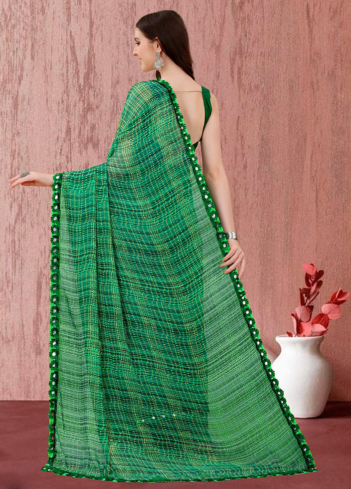 Green Spun Silk Saree With Blouse Piece - Indian Silk House Agencies