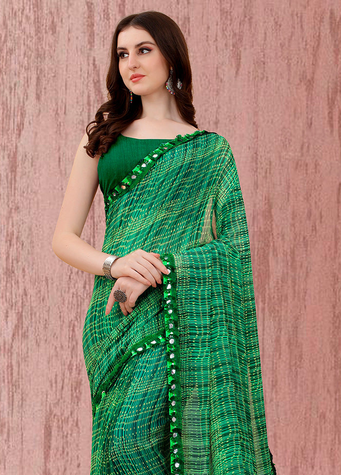 Green Spun Silk Saree With Blouse Piece - Indian Silk House Agencies