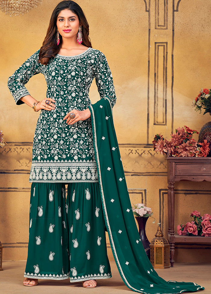 3 Pc Green Semi Stitched Georgette Suit Set VDKSH14082149 - Indian Silk House Agencies