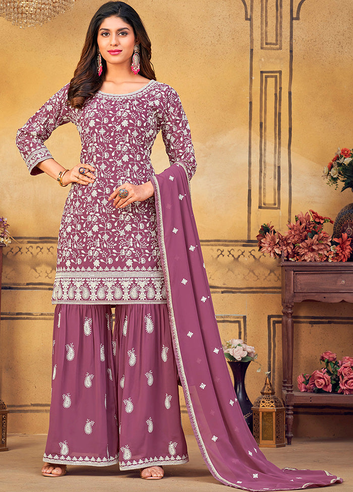 3 Pc Purple Semi Stitched Georgette Suit Set VDKSH14082150 - Indian Silk House Agencies